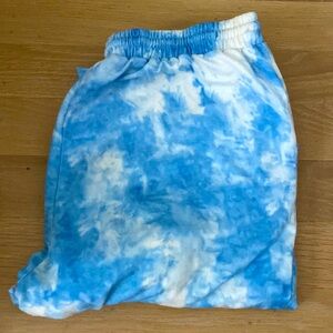 Long, medium size, blue tie dye sweatpants